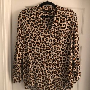 Zara leopard long sleeve button down top